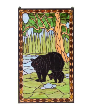 20.5" x 34.5" Bear Mother and Son Handcrafted stained glass window panel