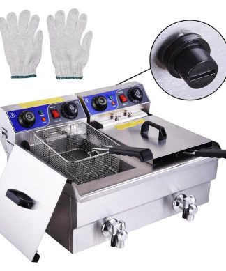 20L Electric Deep Fryer, Timer and Drain Dual Tank Stainless Steel