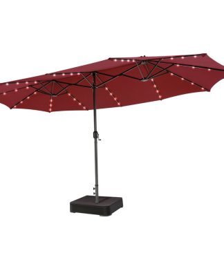 Wellfor 15' Double-Sided Patio Umbrella With 48 LED Lights, Wine