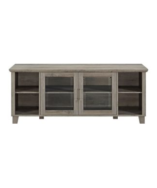 58" Wood TV Stand with Middle Glass Doors - Gray Wash