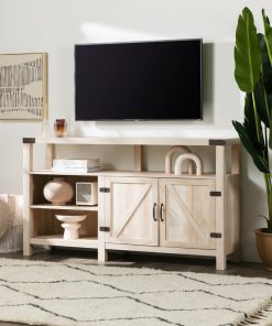 58" Barndoor Highboy TV Console, White Oak