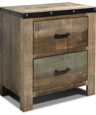 2 Drawers Rustic Nightstand, Antique Multi-color