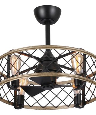 22.5 in Modern Cage Ceiling fan with Remote Control in Matte Black