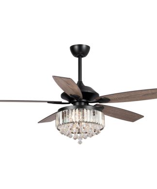 52-inch 5-Blades Crystal Industrial Ceiling Fan with Remote Control, Matte Black