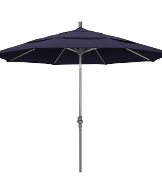11' Grey Collar Tilt Crank Aluminum Umbrella, Navy Pacifica