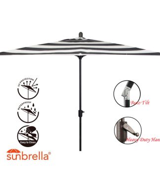 10'x6.5' Rectangular Auto Tilt Market Umbrella, Antique Bronze Frame, Sunbrella,