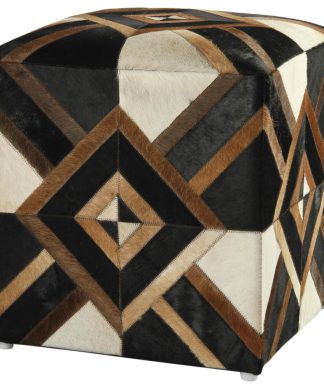 21" Black Leather Diamond Hide Pouf Ottoman