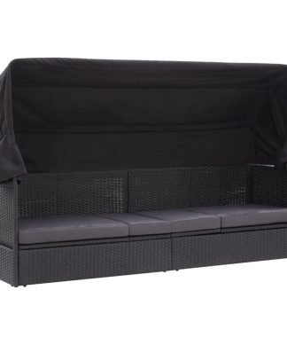Vidaxl Outdoor Sofa Bed With Canopy Poly Rattan Black