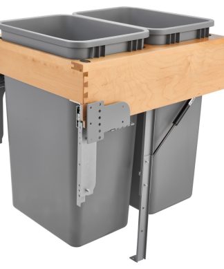 Wood Top Mount Pull Out Trash Bin With Soft Close, 18.25", 2-50 qt/12.5 gal
