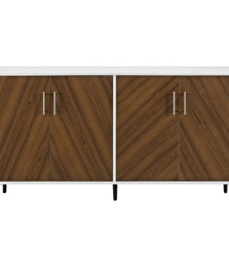 58" Modern Bookmatch Buffet, White and Teak