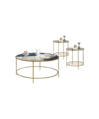 3 Piece Coffee Table Set with Coffee Table and Set of 2 End Table in Satin Gold