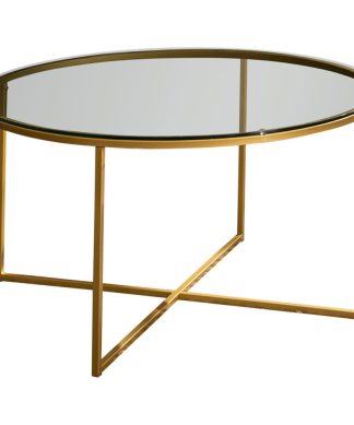 2-Piece Round Coffee Table Set, Glass/Gold