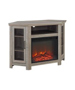 48" Wood Corner Fireplace Media TV Stand Console, Gray Wash