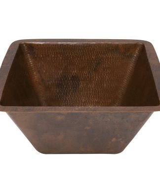 15" Square Hammered Copper Bar/Prep Sink With 2" Drain Opening