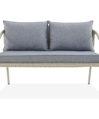 Windham All-Weather Wicker Two-Seat Outdoor Light Gray Bench, Cushion