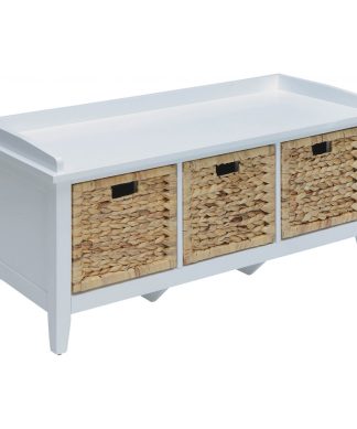 43"x16"x19" White Solid Wood Leg Storage Bench