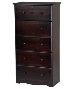 100% Solid Wood 5-Super Jumbo Drawer Chest With Lock, Java