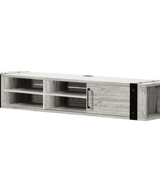 Wall Mounted TV Stand, Unique Design With Industrial Accents, Seaside Pine