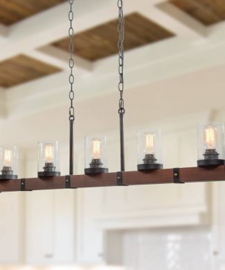 5-Light Rustic Linear Wood Kitchen Island Pendant Lighting