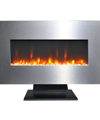 36" Metallic Electric Fireplace, Stainless Steel With Multicolor Crystal Display
