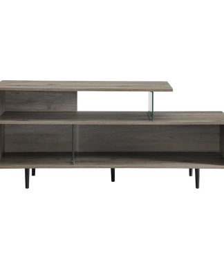 60" Asymmetrical Wood & Glass Console - Slate Grey