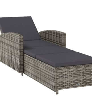 vidaXL Sun Lounger with Dark Gray Cushion Poly Rattan Gray Garden Furniture