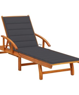 vidaXL Solid Wood Acacia Patio Sun Lounger with Cushion Garden Terrace Seat