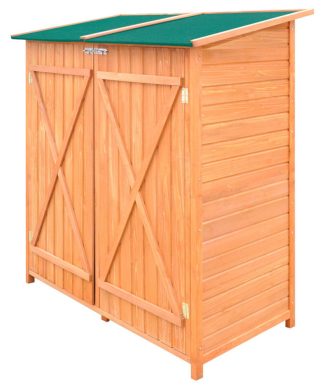 vidaXL Outdoor Wooden Storage Shed w/ Stool Backyard Garden Tool Organizer