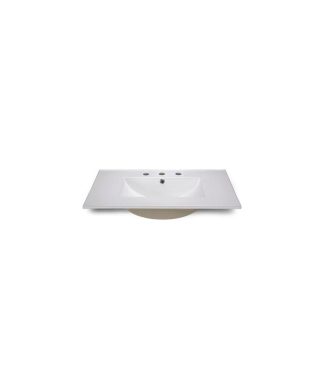 31"x22" White Vanity Top With Square Bowl, 8" 3 Faucet Hole Drilling