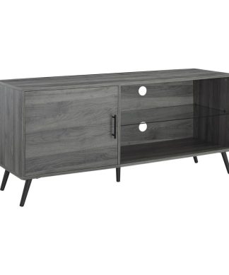 52" TV Stand with Glass Shelf, Black Legs - Slate Grey