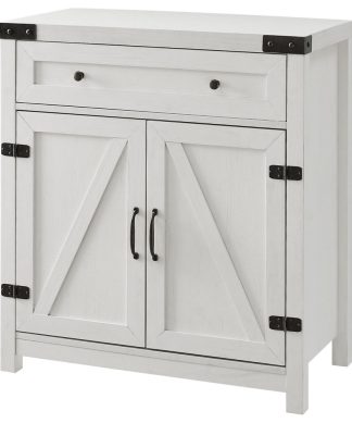 30" Farmhouse Barn Door Accent Cabinet - Brushed White