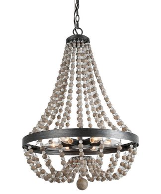 20 In Farmhouse 6-Light Wood Beaded Chandelier Candle Chandelier