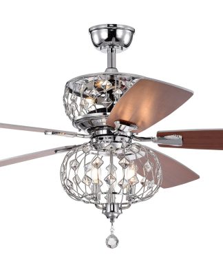 52, Indoor Chrome Reversible Ceiling Fan With Crystal Light Kit