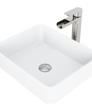 VIGO Marigold Handmade Matte Stone Vessel Sink Set With Vessel Faucet