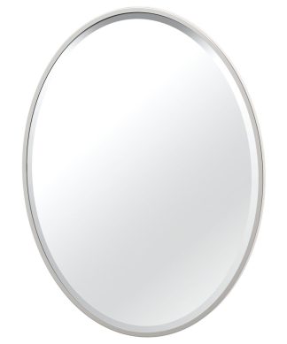 33" Flush Mount Framed Oval Wall Mirror, Satin Nickel
