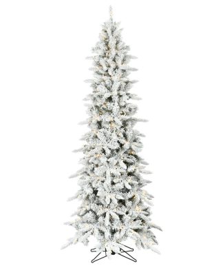7.5' Slim Mountain Pine Flocked Christmas Tree With Warm White LED Lights