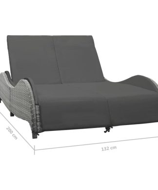 vidaXL Double Sun Lounger with Cushion Poly Rattan Anthracite Garden Sofa Seat