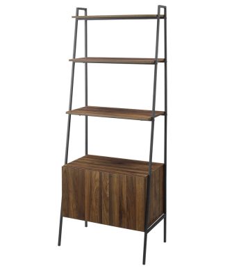 72" Urban Industrial Metal and Wood Ladder Storage With Cabinet, Dark Walnut