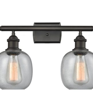 2-Light Belfast 16" Bathroom Fixture, Oiled Rubbed Bronze, Clear Seedy