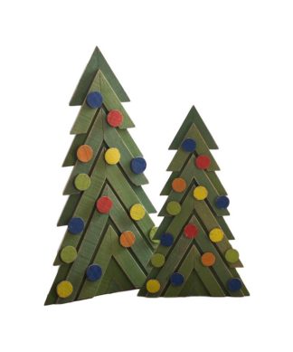 2-Piece Decorative Green Wooden Christmas Tree Set