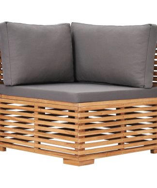 vidaXL Solid Teak Wood Patio Corner Sofa with Gray Cushion Garden Lounge Yard