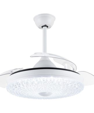 36" Black Crystal Retractable Ceiling Fan with LED light and Remote, White