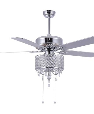 52" Chrome Crystal Ceiling Fan with Crystal Drum Shade, Reversible, Chrome