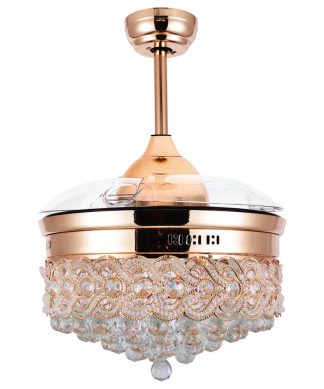 42" LED Retractable Ceiling Fan With Light Kit and Remote Control Included, Gold