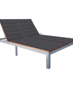 vidaXL Solid Acacia Wood 2-Person Sun Lounger with Cushion Steel Sunbed Patio
