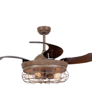 46 Cage Retractable Ceiling Fan, Wood