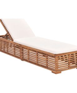 vidaXL Solid Teak Wood Sun Lounger with Cream Cushion Wooden Recliner Sunbed