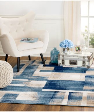 Madison Collection, HM404, Blue Geometric Box, Contemporary Rug, 8'x11'
