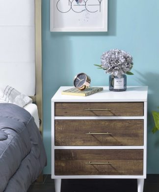 20" X 16" X 21" White And Weathered Oak Metal Nightstand