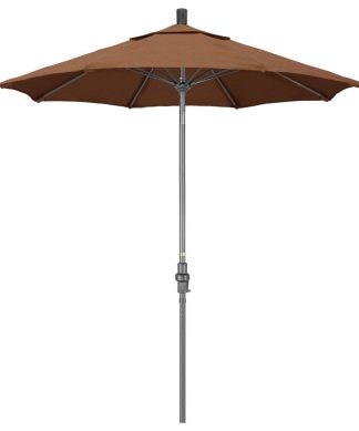7.5' Grey Collar Tilt Crank Aluminum Umbrella, Teak Sunbrella